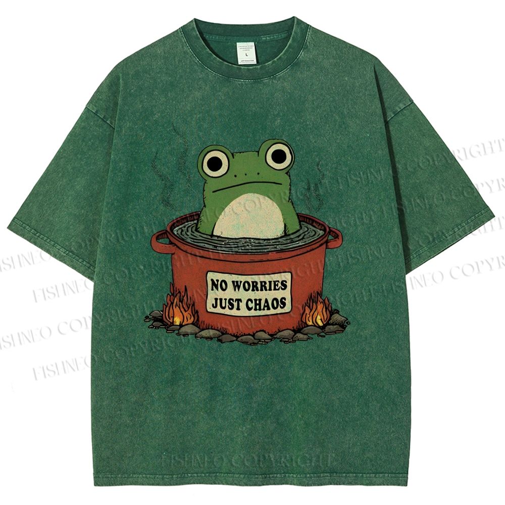 Unisex Frog No Worries Just Chaos Printed Washed Tee