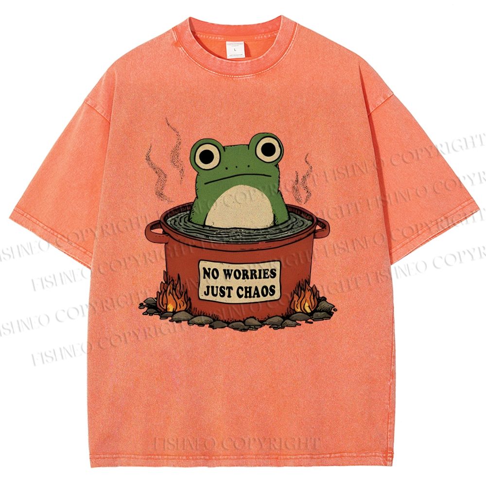 Unisex Frog No Worries Just Chaos Printed Washed Tee
