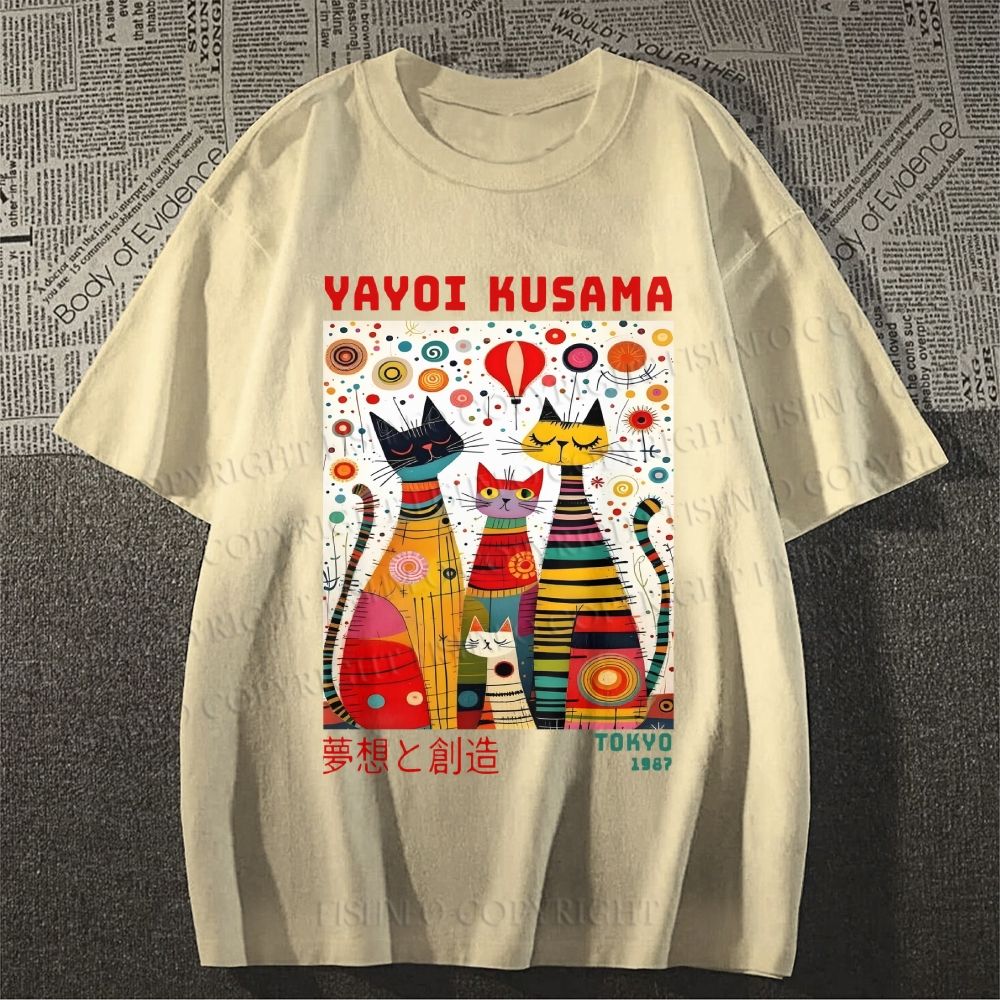 Unisex Yayoi Kusama Cats Dots Classic Cotton T-shirt