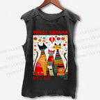 Unisex Yayoi Kusama Cats Dots Printed Washed Tank Top