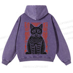 Vintage Black Cat Totem Casual Washed Hoodie