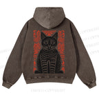 Vintage Black Cat Totem Casual Washed Hoodie