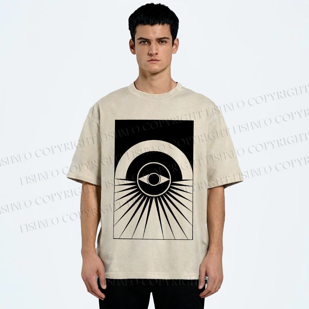 Unisex Artistic Geometric Eyes Printed Washed Tee