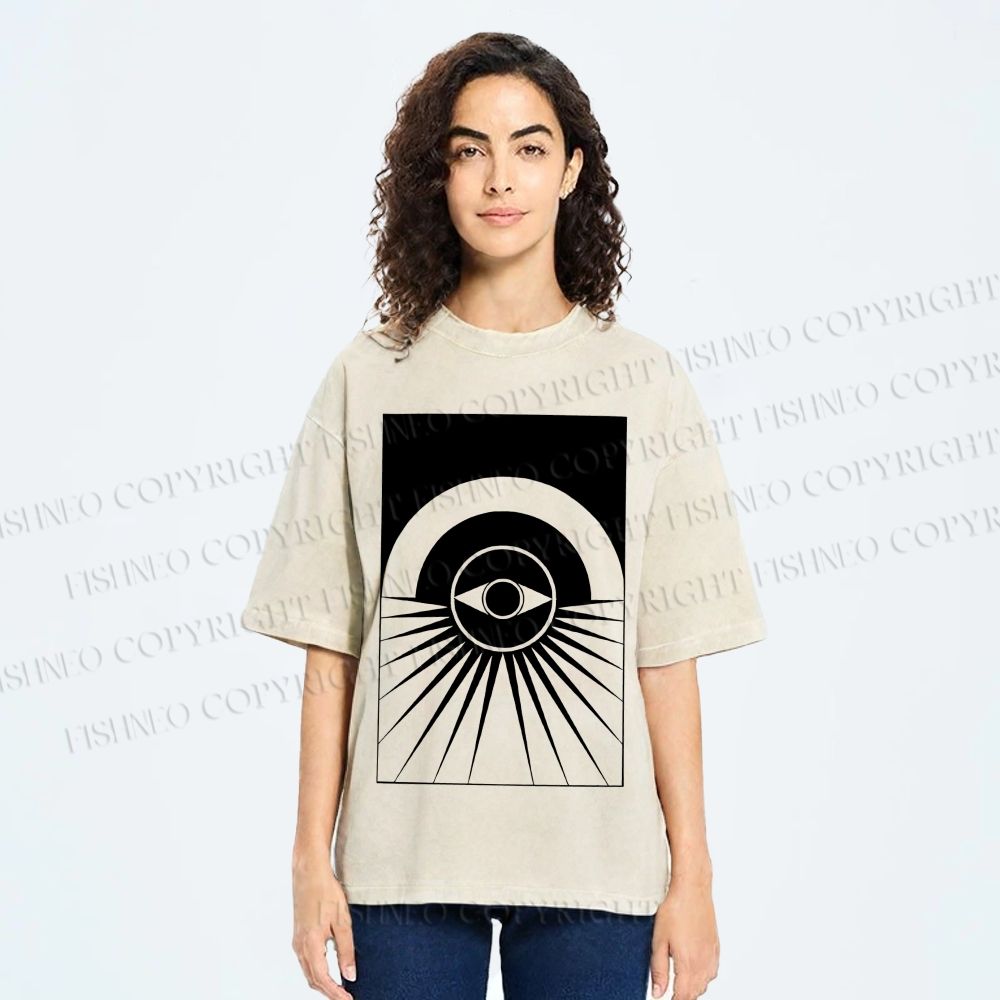 Unisex Artistic Geometric Eyes Printed Washed Tee