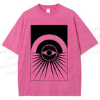 Unisex Artistic Geometric Eyes Printed Washed Tee