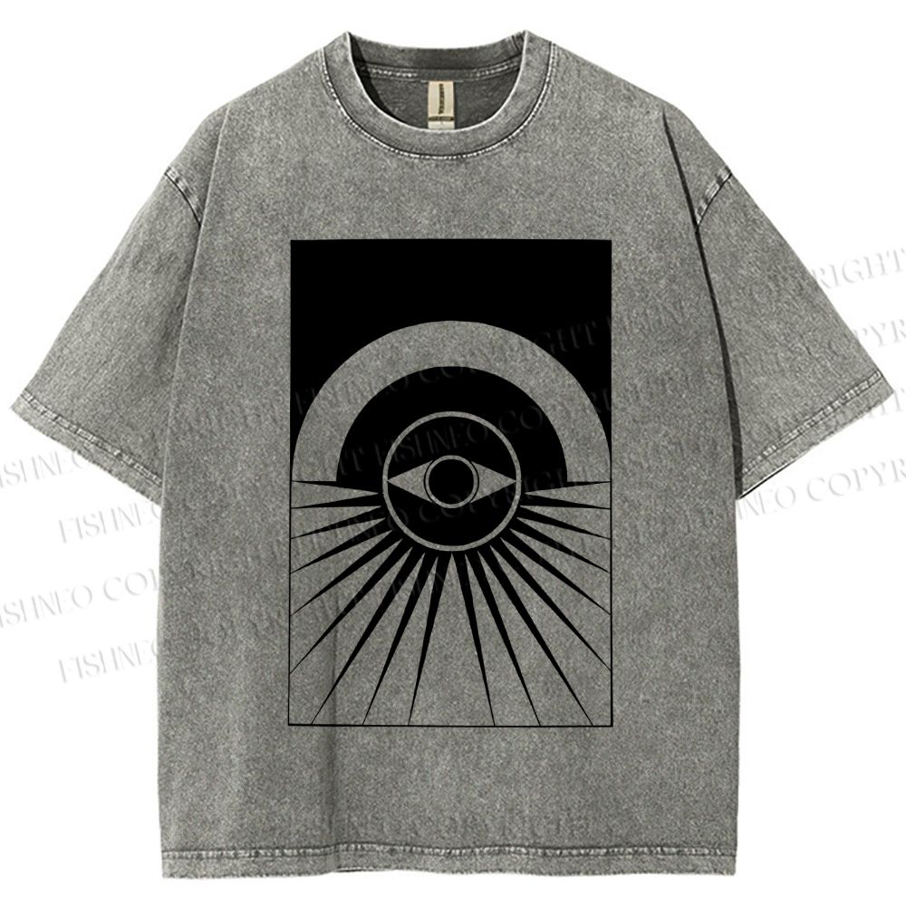 Unisex Artistic Geometric Eyes Printed Washed Tee
