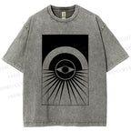 Unisex Artistic Geometric Eyes Printed Washed Tee