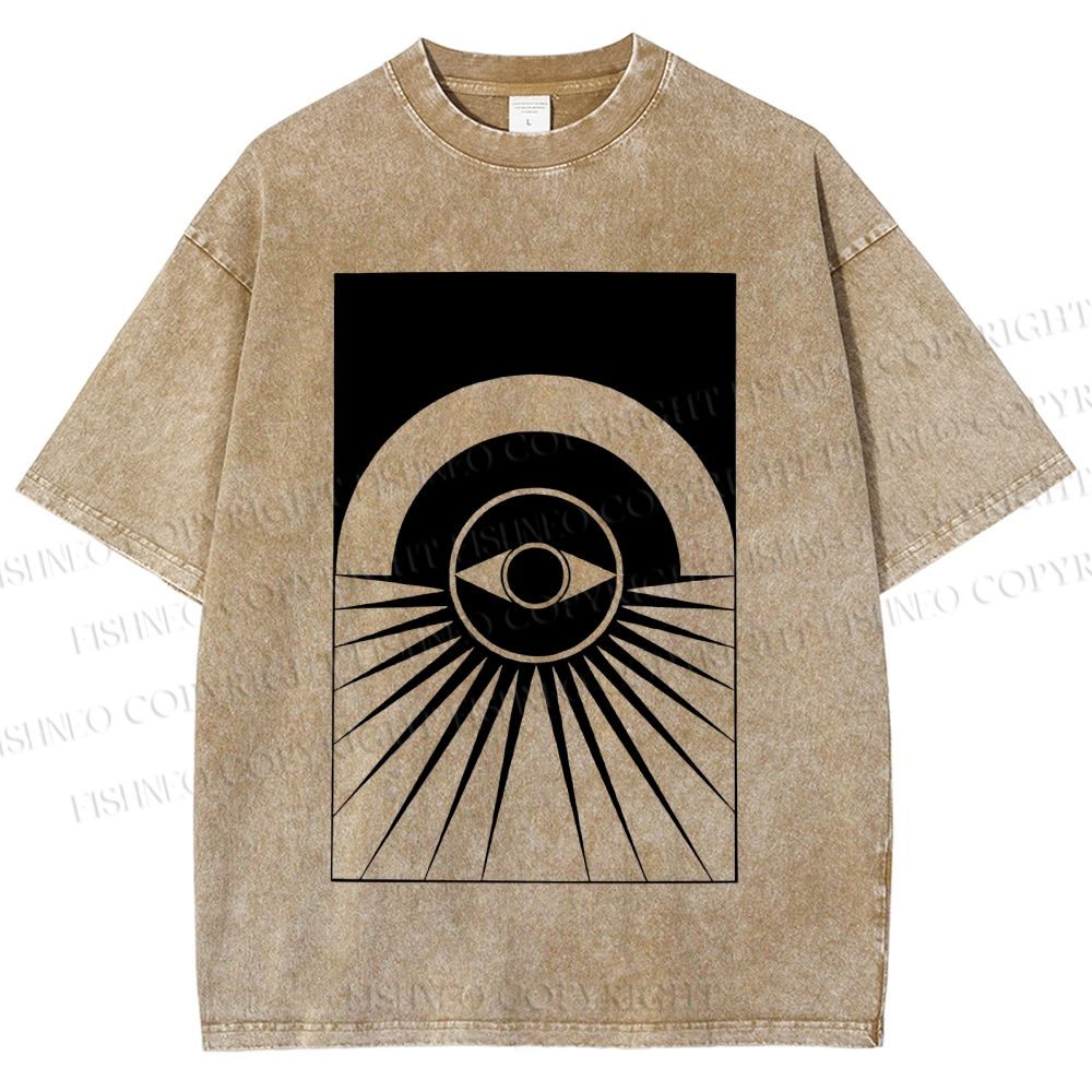 Unisex Artistic Geometric Eyes Printed Washed Tee