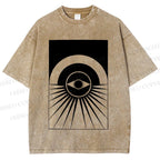 Unisex Artistic Geometric Eyes Printed Washed Tee