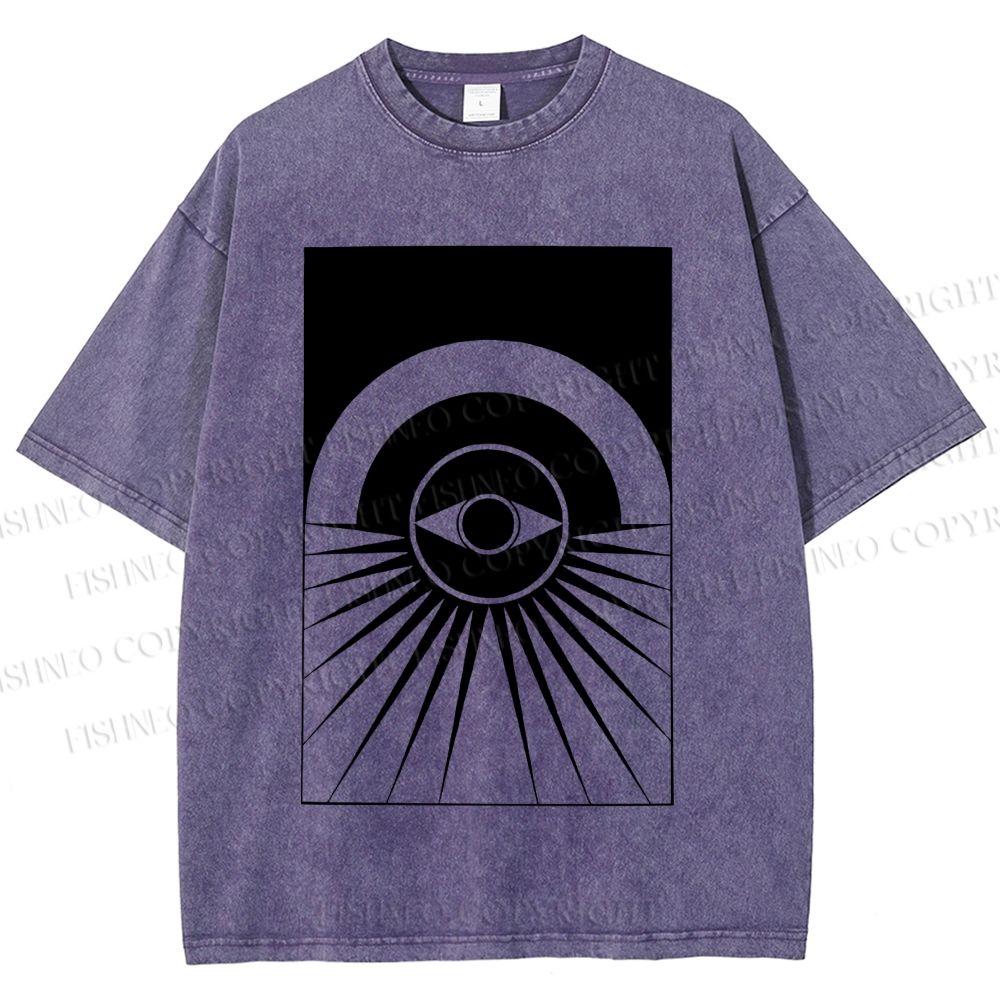 Unisex Artistic Geometric Eyes Printed Washed Tee