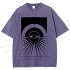 Unisex Artistic Geometric Eyes Printed Washed Tee