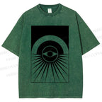 Unisex Artistic Geometric Eyes Printed Washed Tee