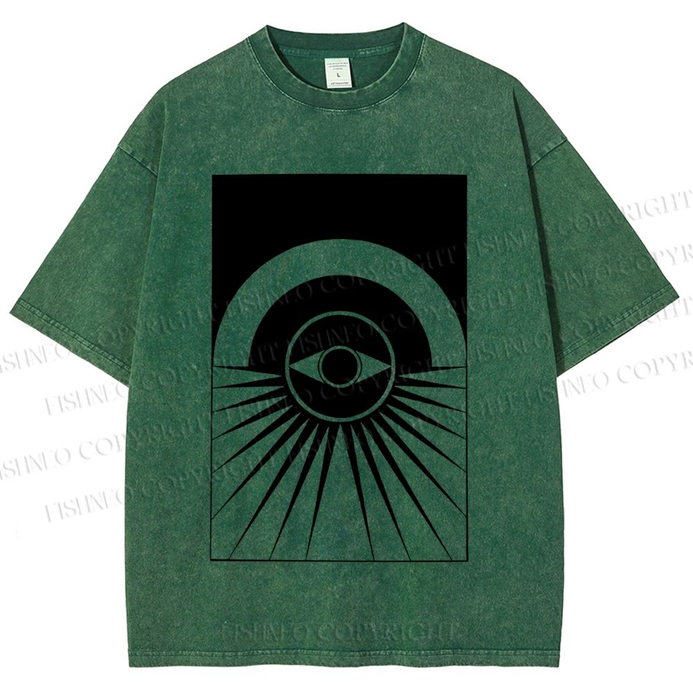 Unisex Artistic Geometric Eyes Printed Washed Tee