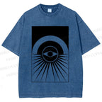 Unisex Artistic Geometric Eyes Printed Washed Tee