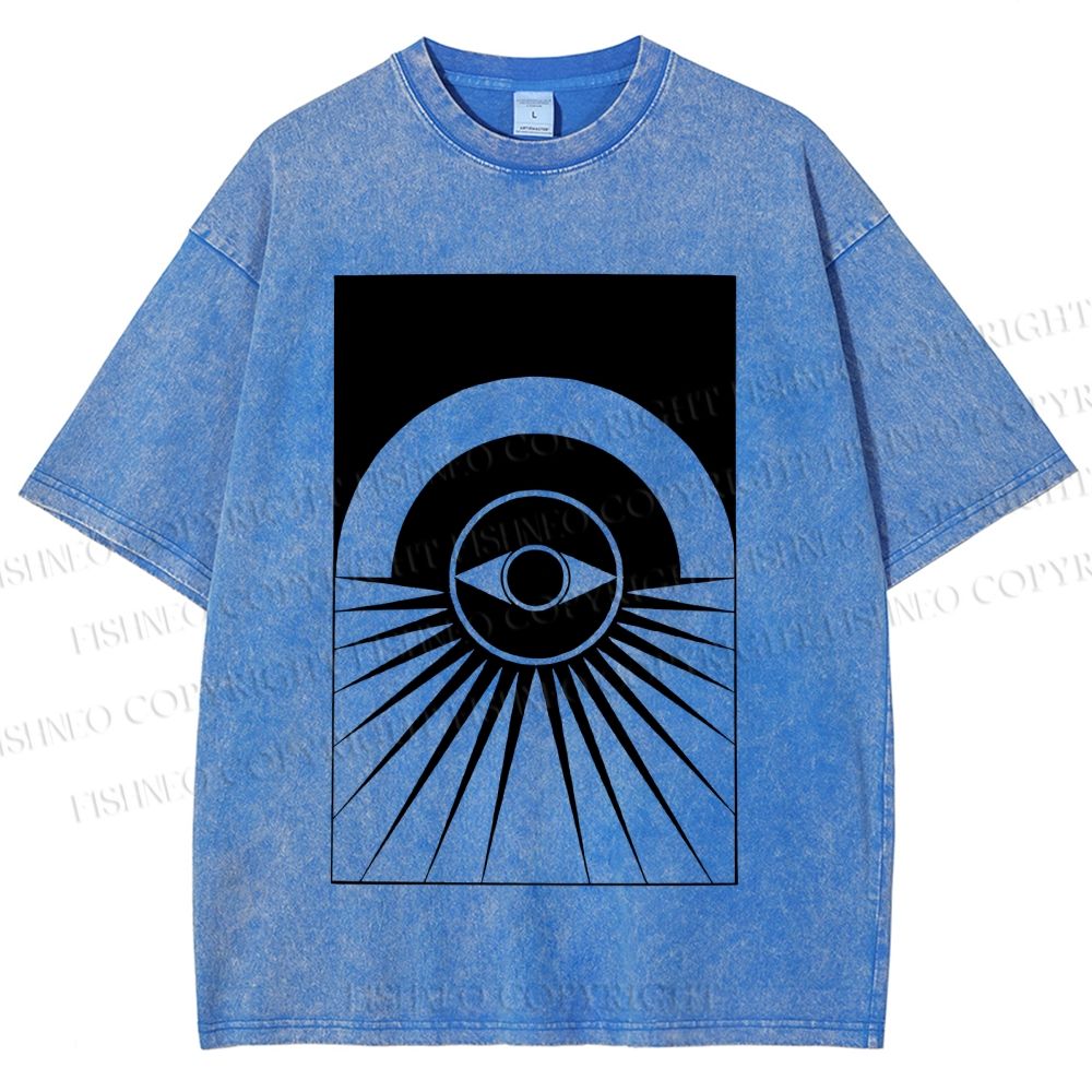 Unisex Artistic Geometric Eyes Printed Washed Tee