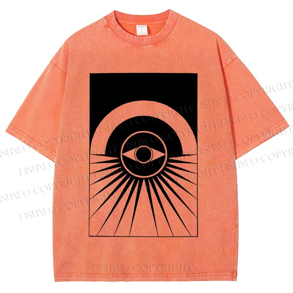 Unisex Artistic Geometric Eyes Printed Washed Tee