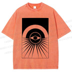 Unisex Artistic Geometric Eyes Printed Washed Tee