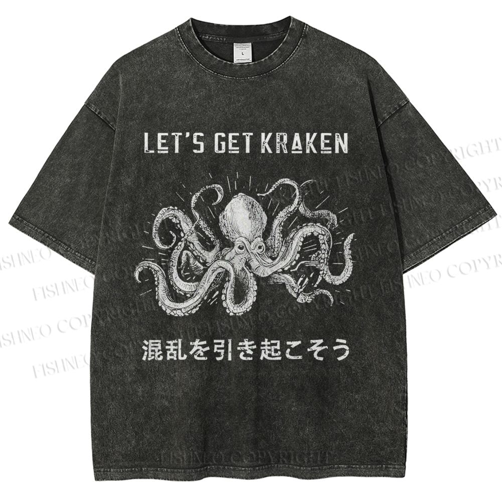 Unisex Funny Octopus Let’s Get Kraken Printed Washed Tee
