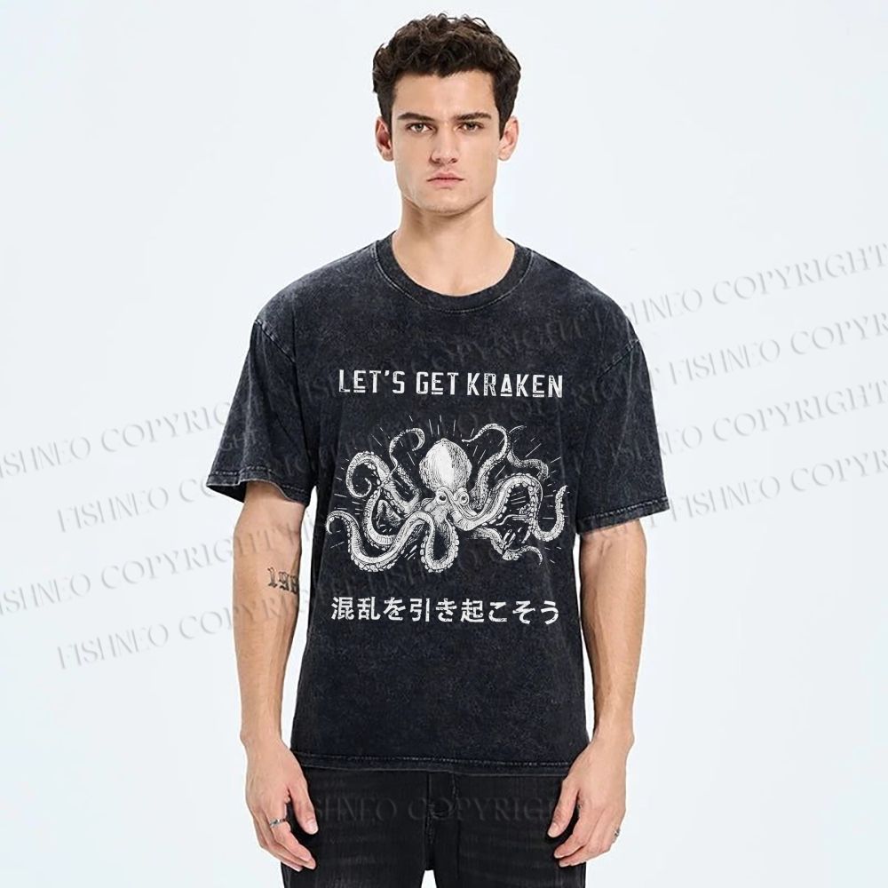 Unisex Funny Octopus Let’s Get Kraken Printed Washed Tee