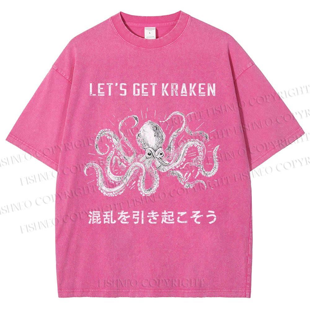 Unisex Funny Octopus Let’s Get Kraken Printed Washed Tee