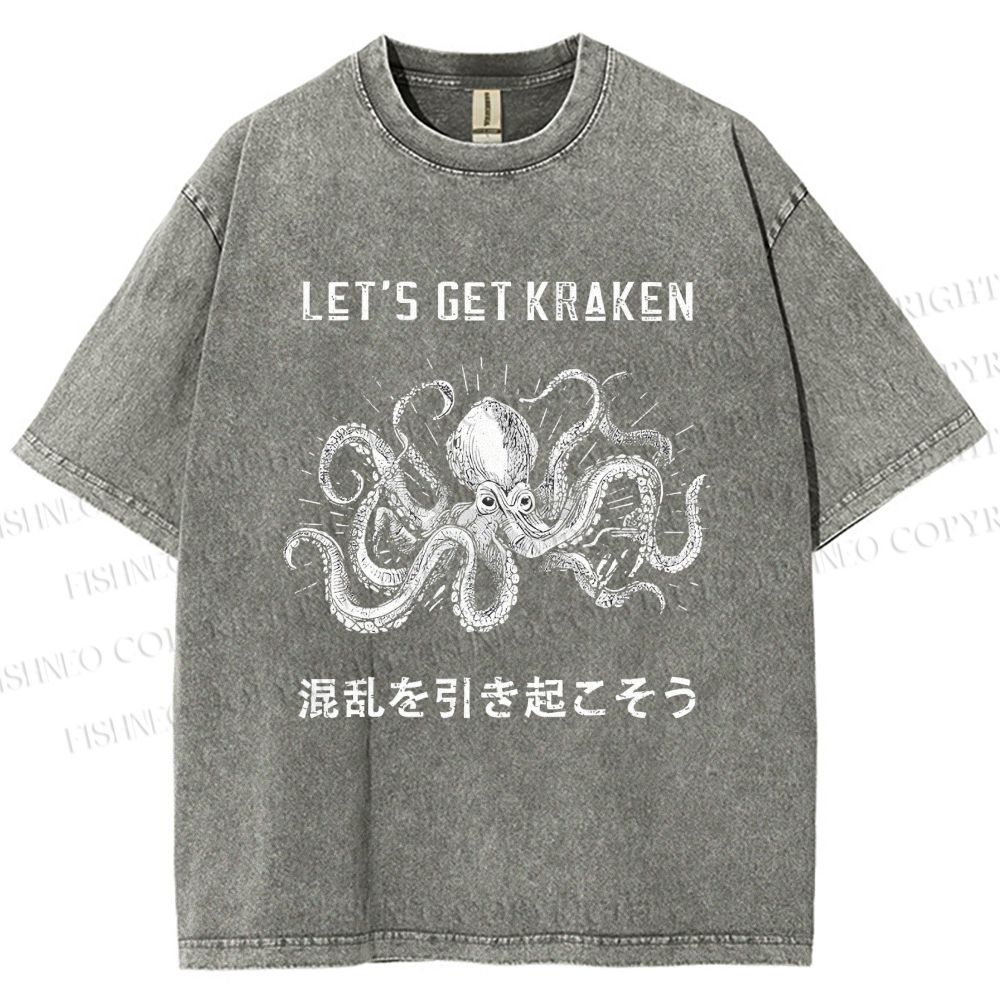 Unisex Funny Octopus Let’s Get Kraken Printed Washed Tee