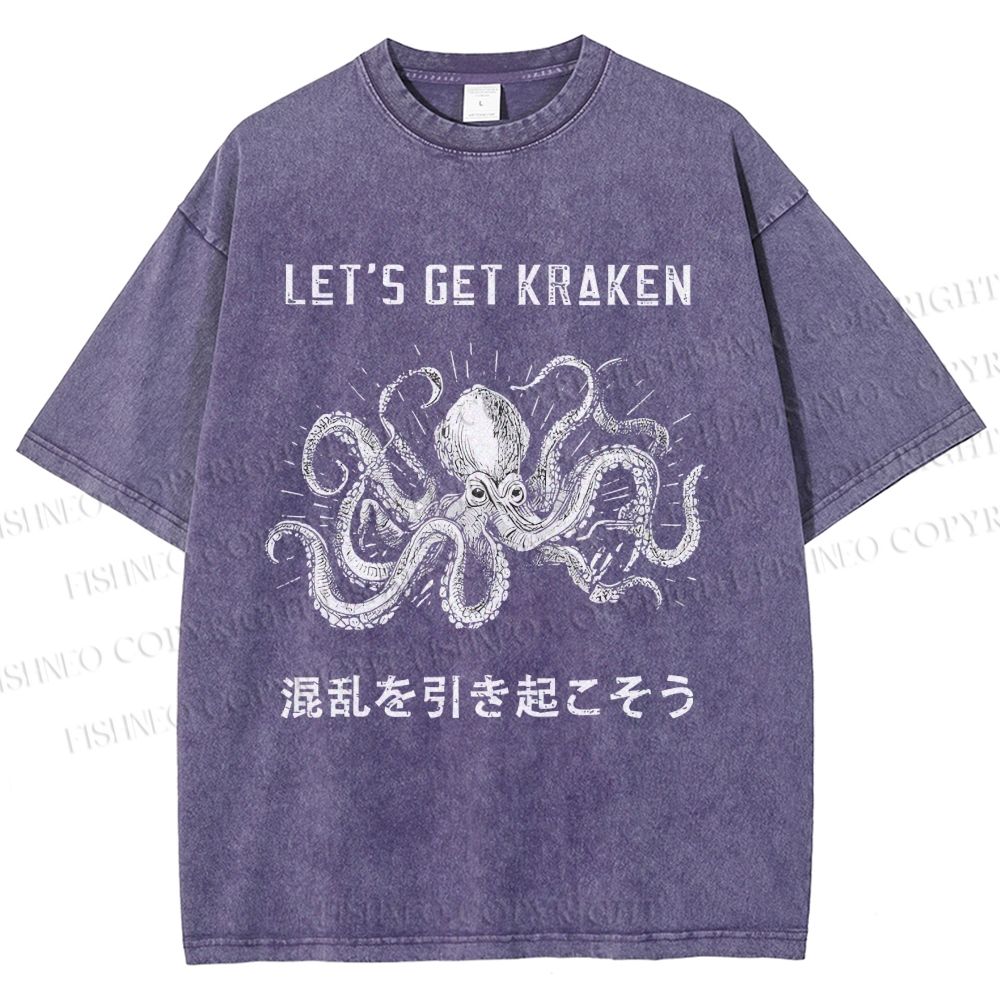 Unisex Funny Octopus Let’s Get Kraken Printed Washed Tee