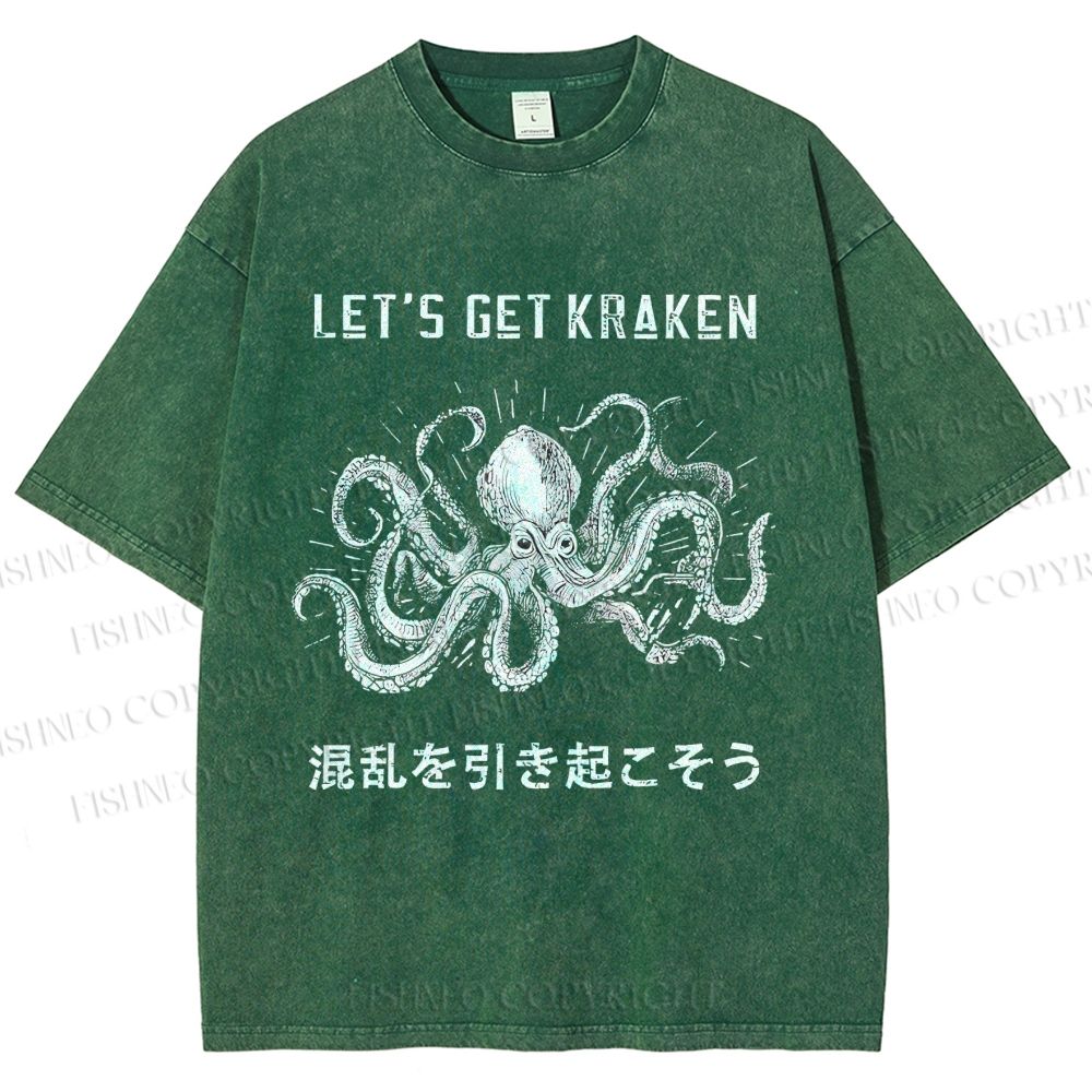 Unisex Funny Octopus Let’s Get Kraken Printed Washed Tee