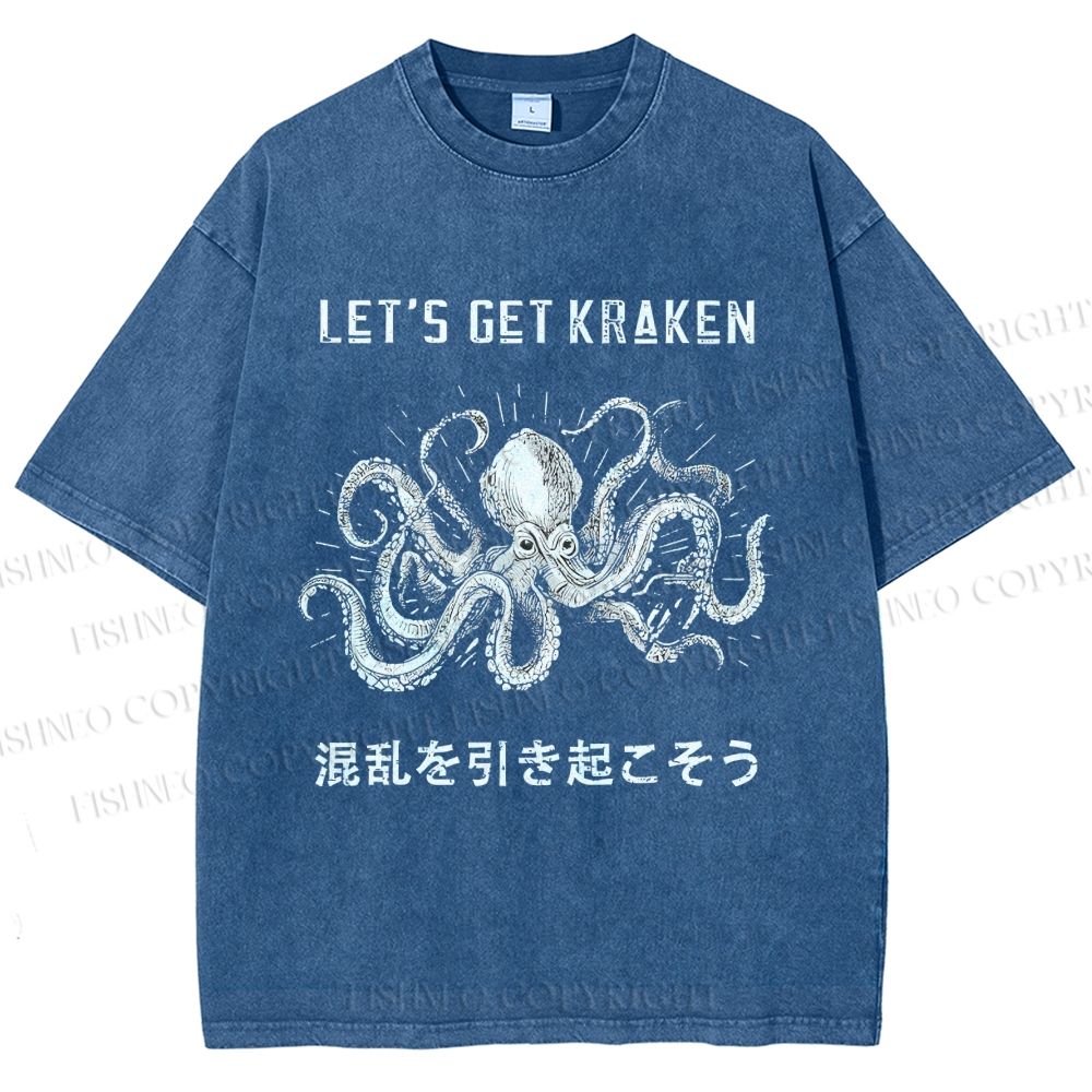 Unisex Funny Octopus Let’s Get Kraken Printed Washed Tee