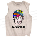 Unisex Lupin III Japanese Anime Printed Washed Tank Top