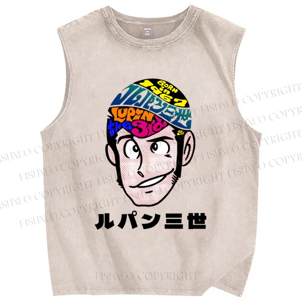 Unisex Lupin III Japanese Anime Printed Washed Tank Top