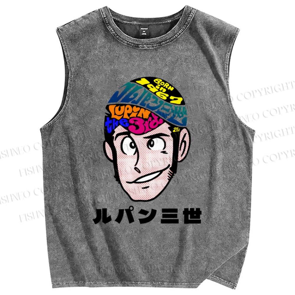 Unisex Lupin III Japanese Anime Printed Washed Tank Top