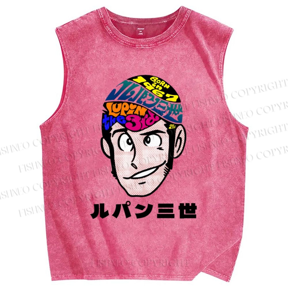Unisex Lupin III Japanese Anime Printed Washed Tank Top