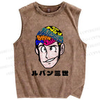 Unisex Lupin III Japanese Anime Printed Washed Tank Top