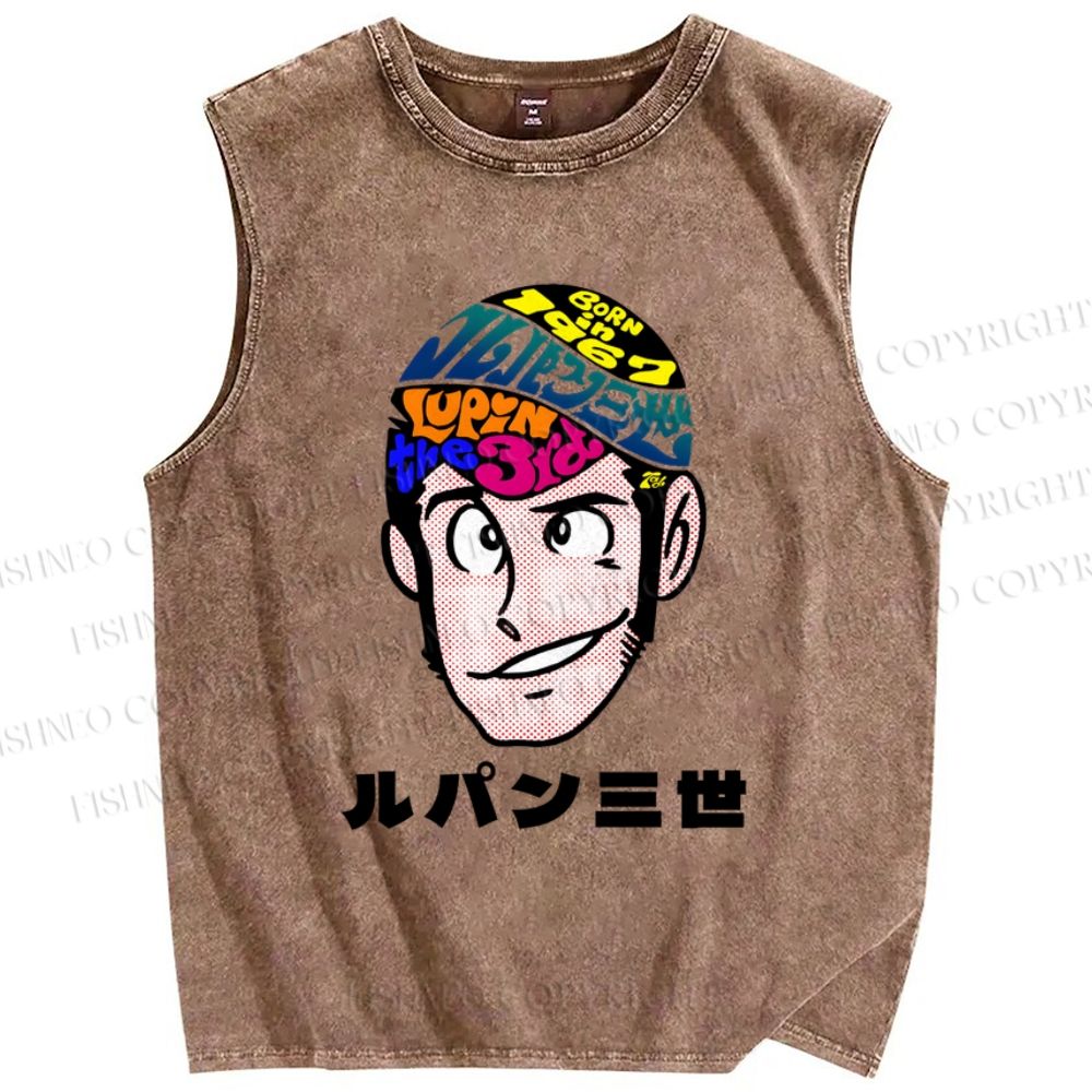 Unisex Lupin III Japanese Anime Printed Washed Tank Top