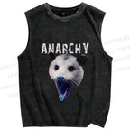 Unisex Anarchy Opossum Vintage Printed Washed Tank Top