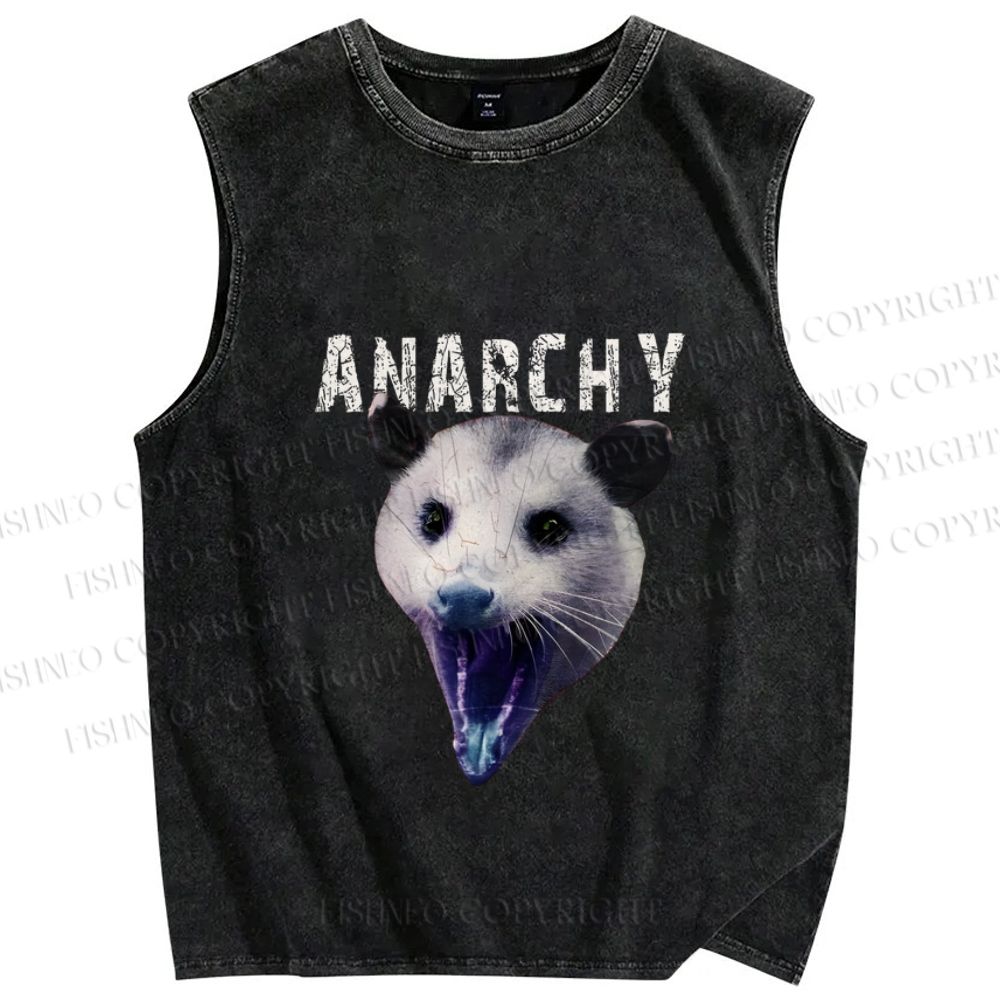 Unisex Anarchy Opossum Vintage Printed Washed Tank Top