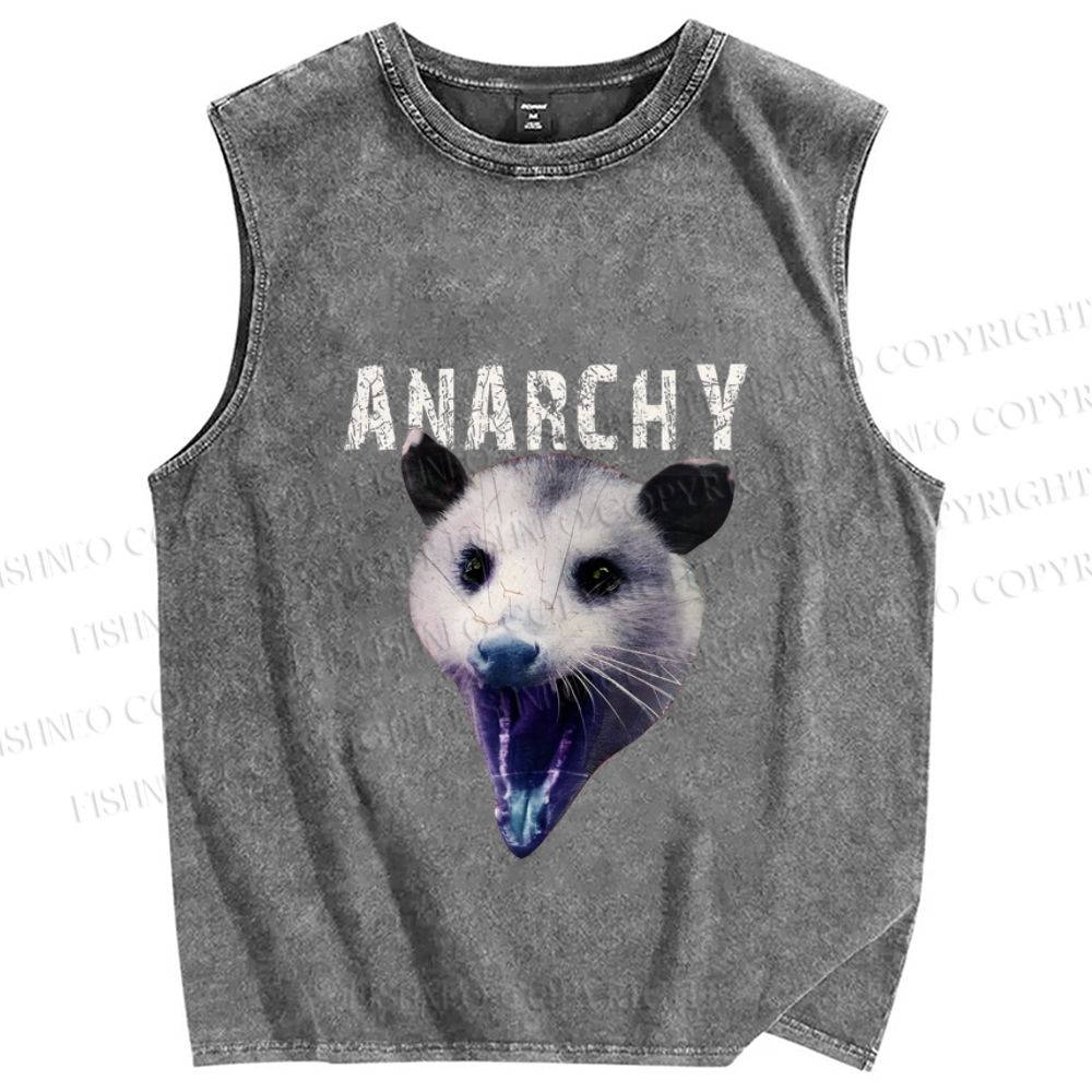 Unisex Anarchy Opossum Vintage Printed Washed Tank Top