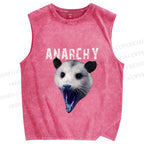 Unisex Anarchy Opossum Vintage Printed Washed Tank Top