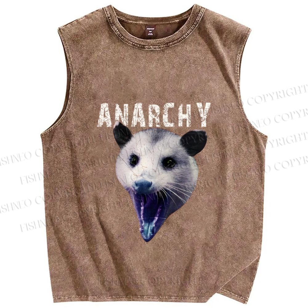 Unisex Anarchy Opossum Vintage Printed Washed Tank Top