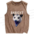 Unisex Anarchy Opossum Vintage Printed Washed Tank Top