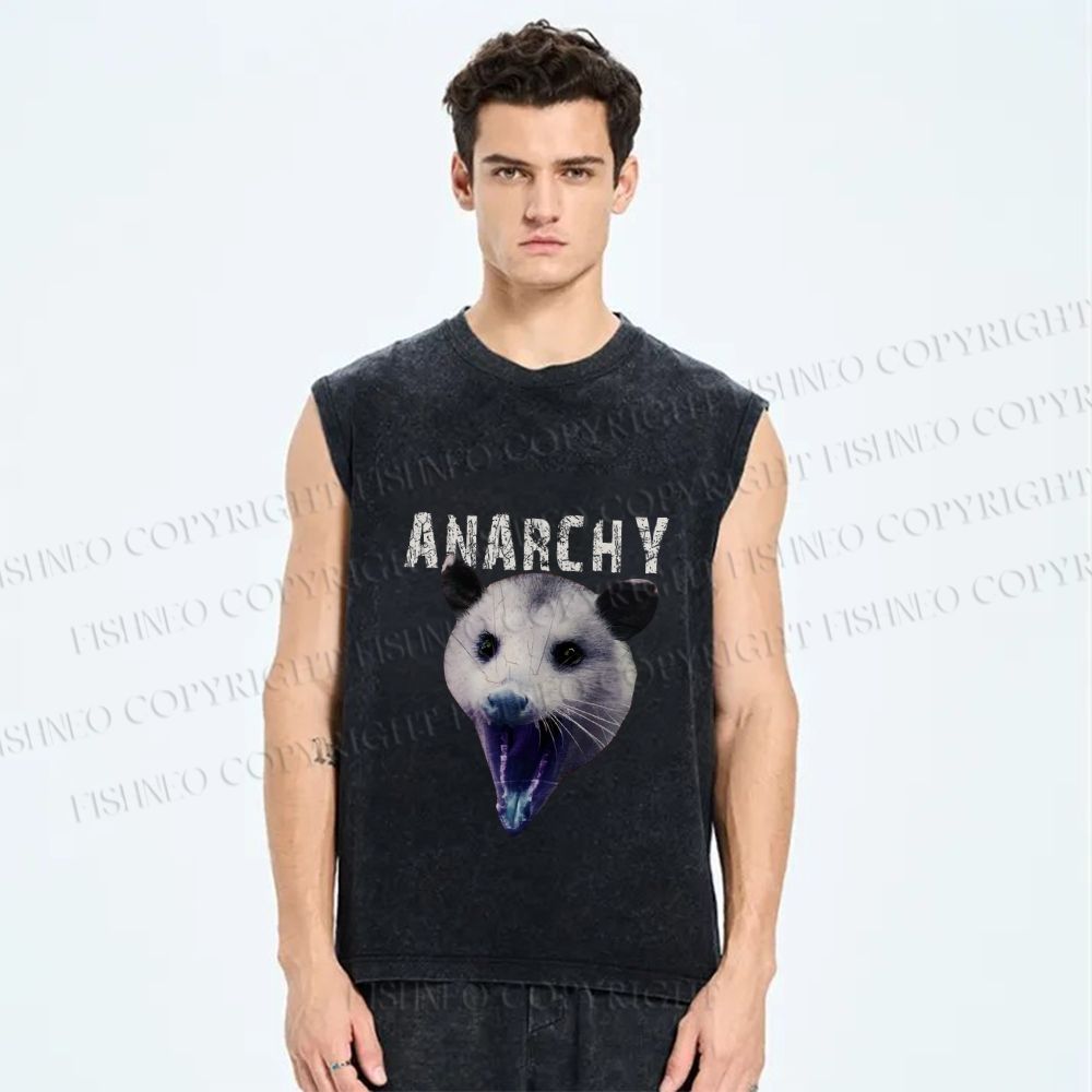 Unisex Anarchy Opossum Vintage Printed Washed Tank Top