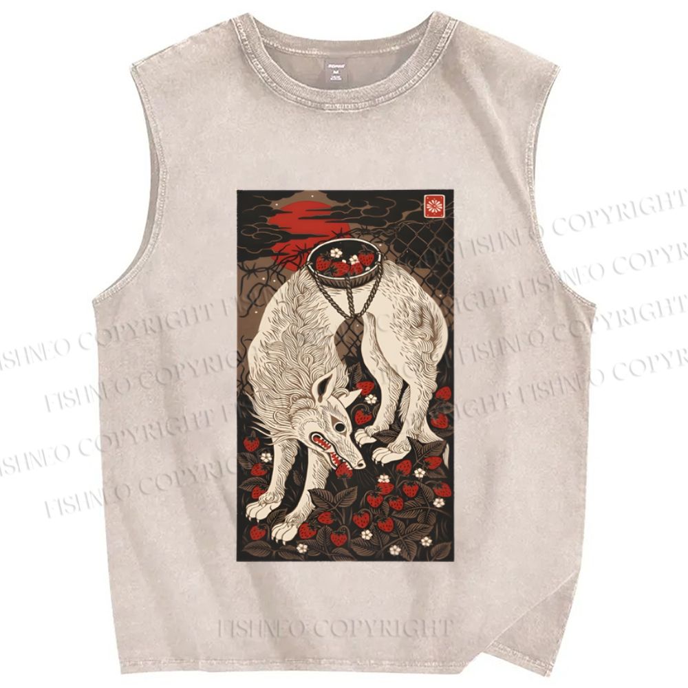 Unisex Funny Wolf Pick Strawberry Printed Washed Tank Top