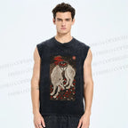 Unisex Funny Wolf Pick Strawberry Printed Washed Tank Top