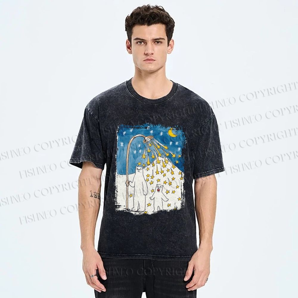 Unisex Silly Bear in Star Light Printed Washed Tee