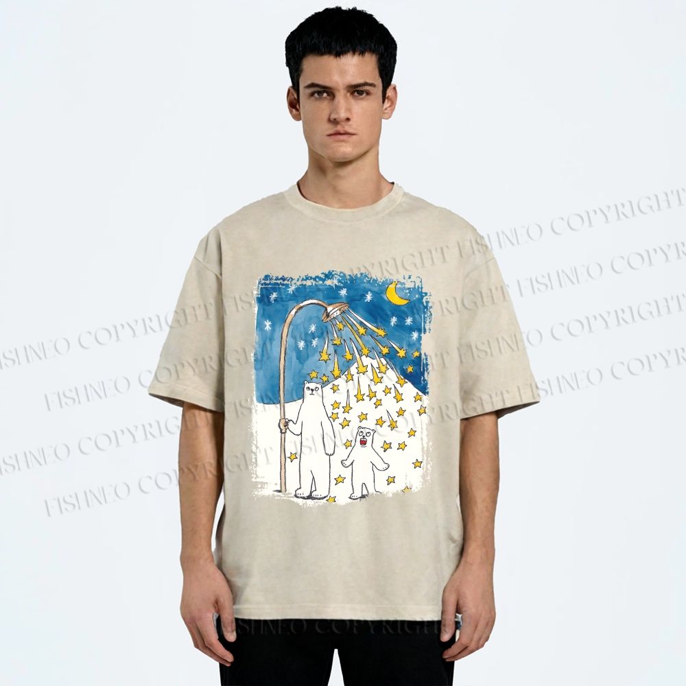 Unisex Silly Bear in Star Light Printed Washed Tee