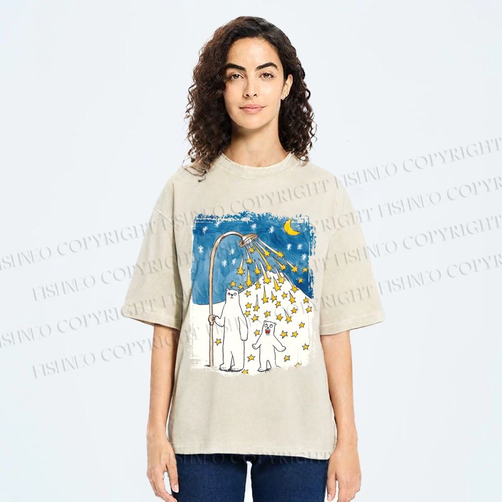 Unisex Silly Bear in Star Light Printed Washed Tee
