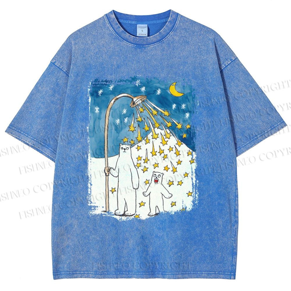 Unisex Silly Bear in Star Light Printed Washed Tee