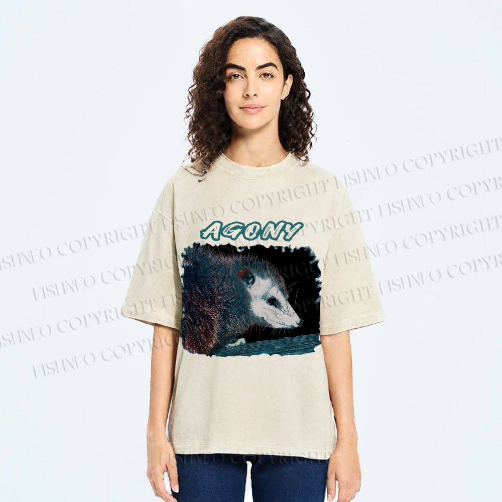 Unisex Agony Opossum Printed Washed Tee