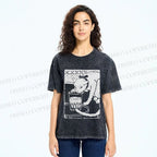 Unisex Vintage Cat Drinking Graffiti Printed Washed Tee