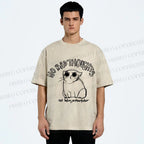Unisex Angry Cat No Bad Thoughts Printed Washed Tee